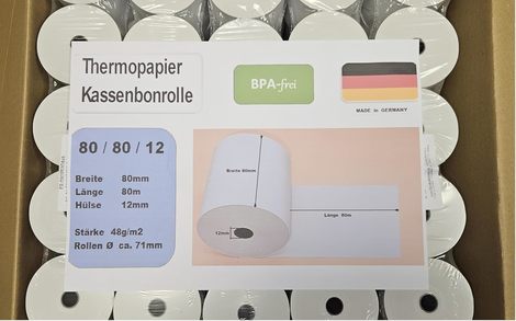 Thermorollen 80mm x 80m x 12mm - Kassenrollen - Bonrollen für Registrierkasse mit Bondrucker - Thermopapier, € 20,- (2054 Alberndorf im Pulkautal